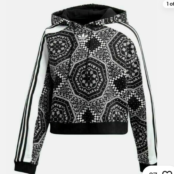 Adidas Originals Kaleidoscope Print Womens Cropped Hoodie Black/White DX1158 - Picture 1 of 5